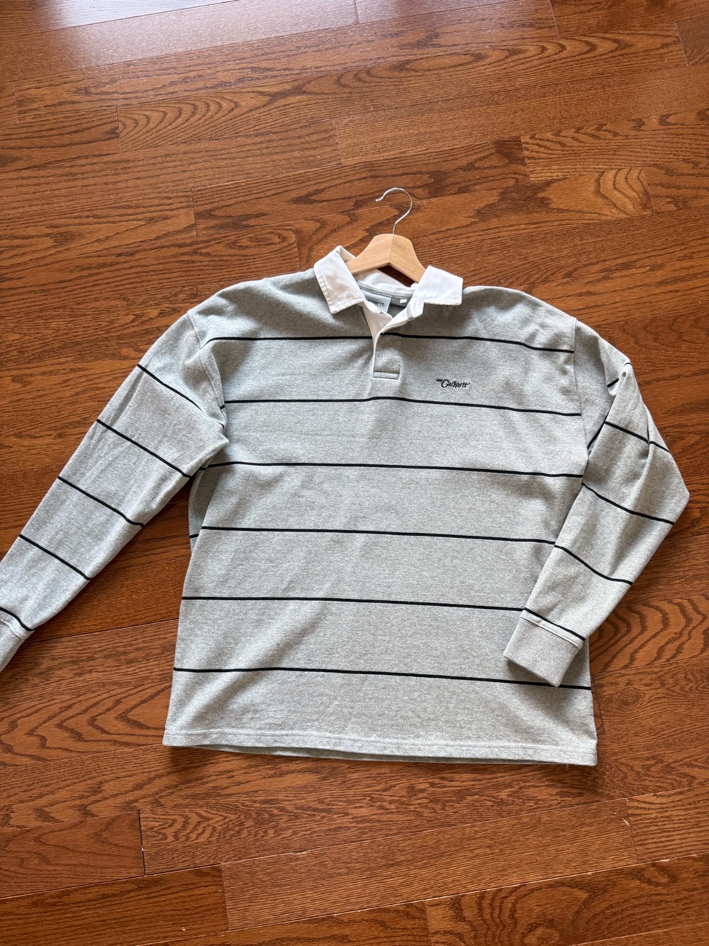 Carhartt Men's Gray Striped Rugby Polo Shirt